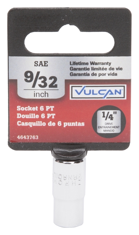 Vulcan MT6482665 Drive Socket, 9/32 in Socket, 1/4 in Drive, 6-Point, Chrome Vanadium Steel, Chrome