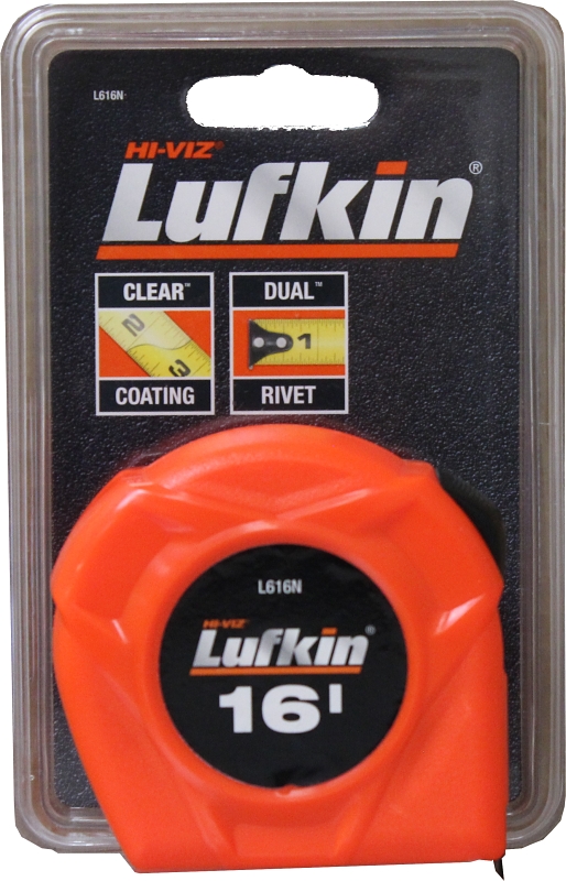 Crescent Lufkin L600N Series L616N Tape Measure, A5 Blade, 16 ft L Blade, 3/4 in W Blade, Steel Blade, Textured Case