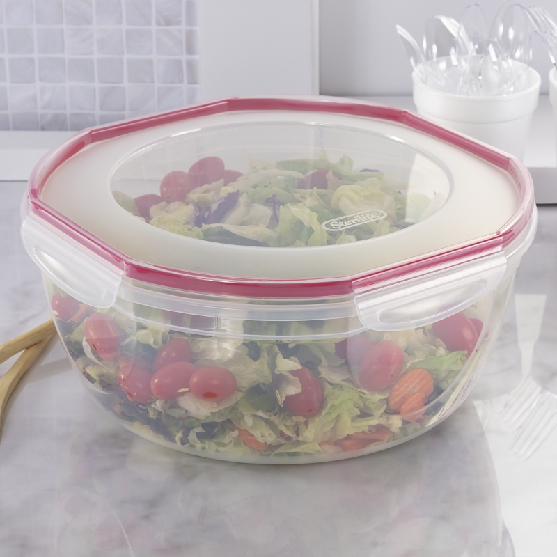 Sterilite Ultra•Seal 03958602 Storage Bowl, 8.1 qt Capacity, Plastic, Clear/Rocket Red, 5-5/8 in Dia, 12 in H