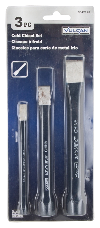 Vulcan JL-3CSL Cold Chisel Set, 3-Piece, Chrome Alloy Steel, Baked Enamel, Blue