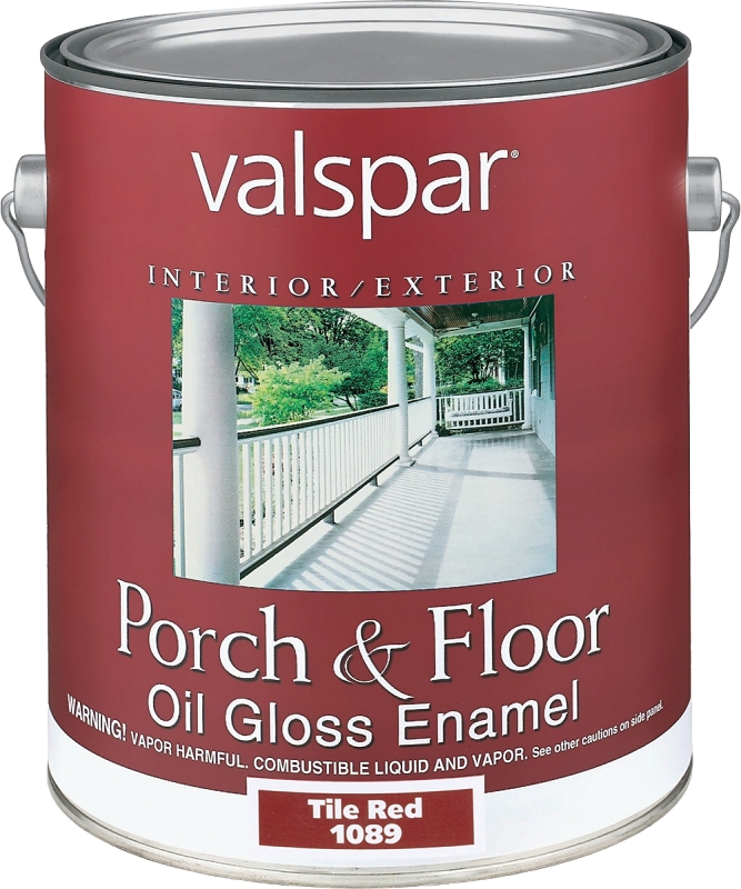 Valspar 027.0001089.007 Porch and Floor Enamel Paint, High-Gloss, Tile Red, 1 gal