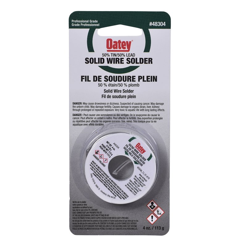 Oatey 48304 Wire Solder, 113 g Carded, Solid, Silver Gray, 182.22 to 237.78 deg C Melting Point