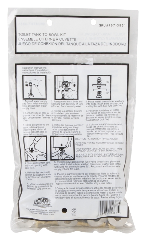 ProSource TW0917 Tank-to-Bowl Connector Kit, (2) Closet Bolts (1) Washer-Piece, Rubber (Washer)/Steel (Closet Bolts)