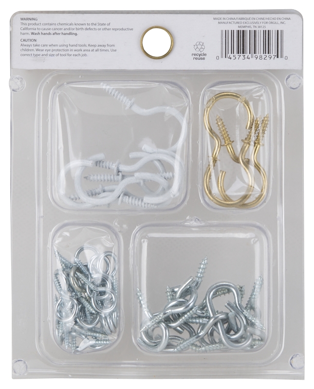 ProSource JL420023L Cup Hook Set, Steel, Polished Brass/White Powder-Coated/Zinc