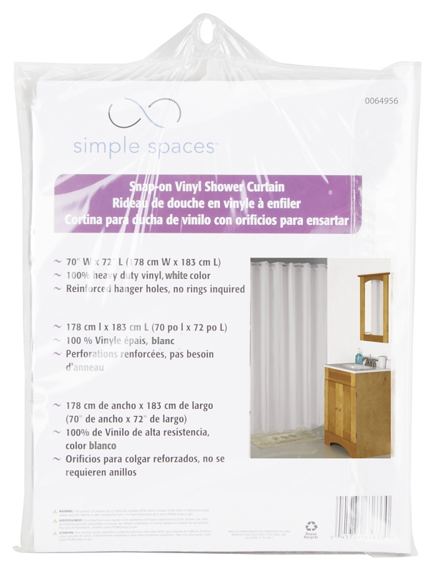 Simple Spaces XG-02-WH Hookless Shower Curtain, Vinyl