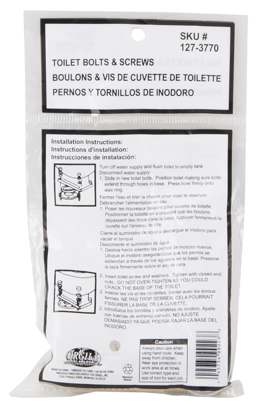 ProSource PMB-482-3L Bolt Screw Set, Steel, Brass, For: Use to Attach Toilet to Flange