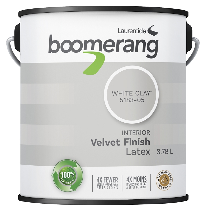 Boomerang 5183 Series 5183-05L19 Interior Paint, Eggshell, White Clay, 1 gal, 430 sq-ft Coverage Area