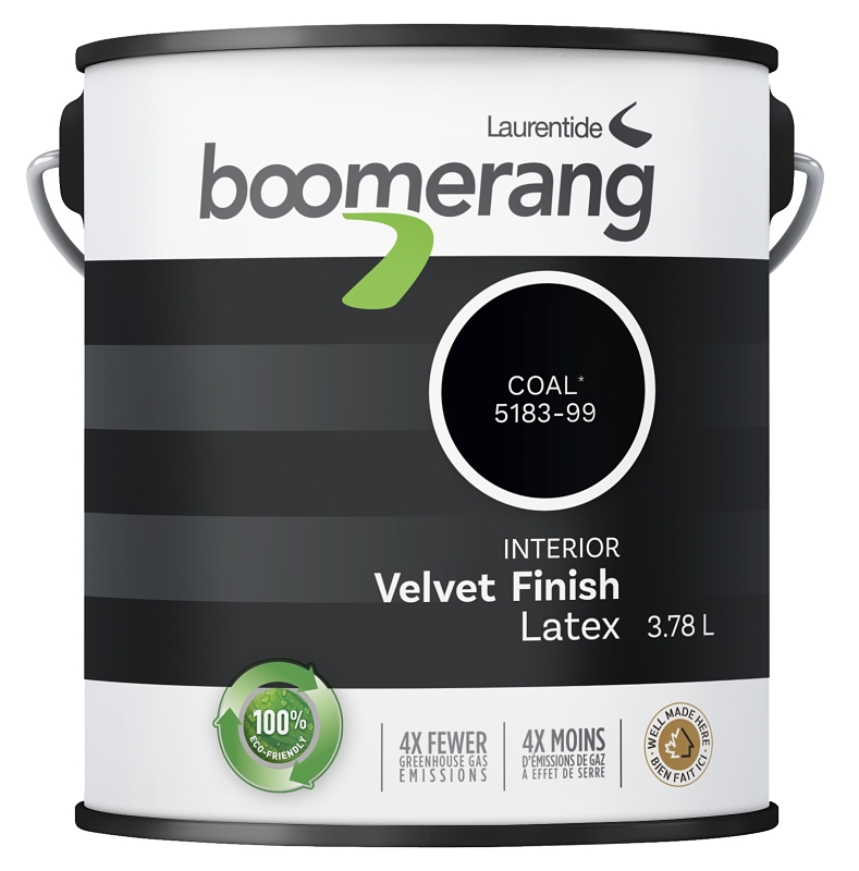 Boomerang 5183 Series 5183-99L19 Interior Paint, Eggshell, Coal, 1 gal, 430 sq-ft Coverage Area