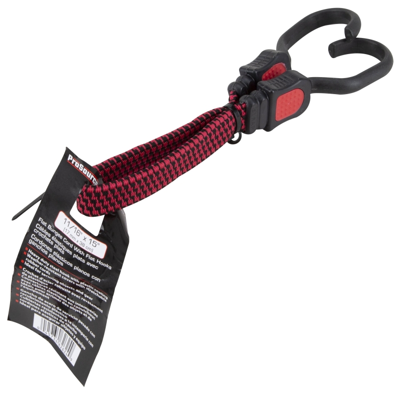 ProSource FH92106-1 Stretch Cord, 17 mm Dia, 15 in L, Polypropylene, Red, Hook End