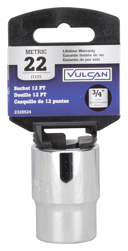 Vulcan MT-SM6022 Drive Socket, 22 mm Socket, 3/4 in Drive, 12