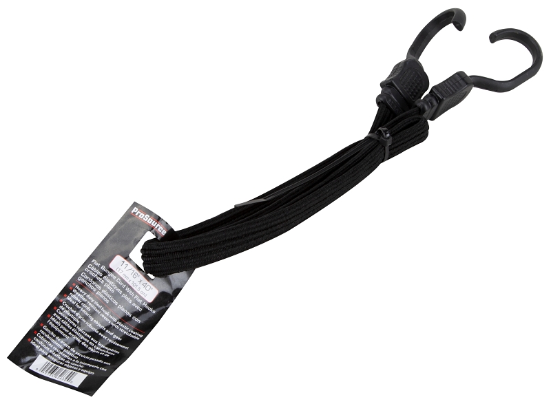ProSource FH92106-5 Stretch Cord, 17 mm Dia, 40 in L, Polypropylene, Black, Hook End