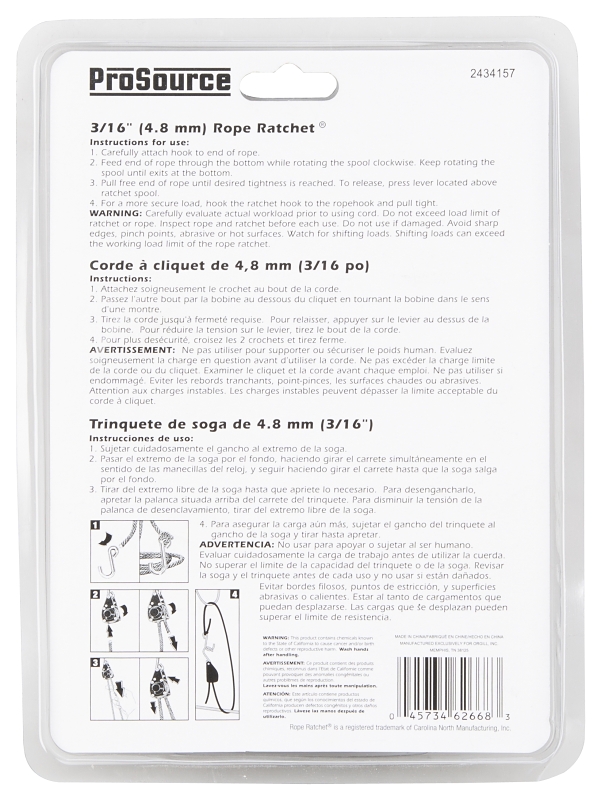 ProSource 10050-OI Rope Ratchet, Polypropylene/Steel, Black/White