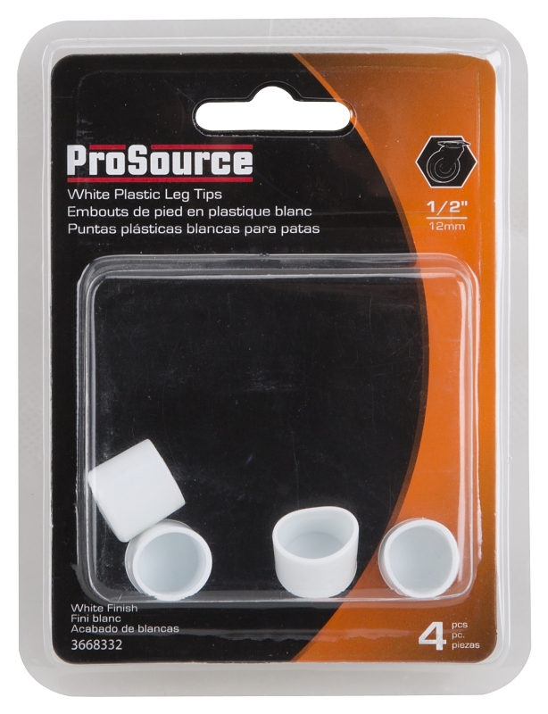 ProSource FE-50611-PS Furniture Leg Tip, Round, Plastic, White, 1/2 in Dia, 5/8 in H