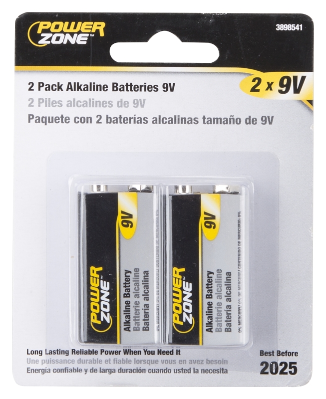 PowerZone 6LR61-2P-DB Battery, 9 V Battery, Zinc, Manganese Dioxide, and Potassium Hydroxide