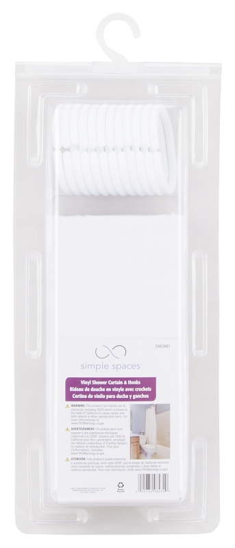 Simple Spaces SD-626WH-3L Shower Curtain, PVC/Vinyl, White, White