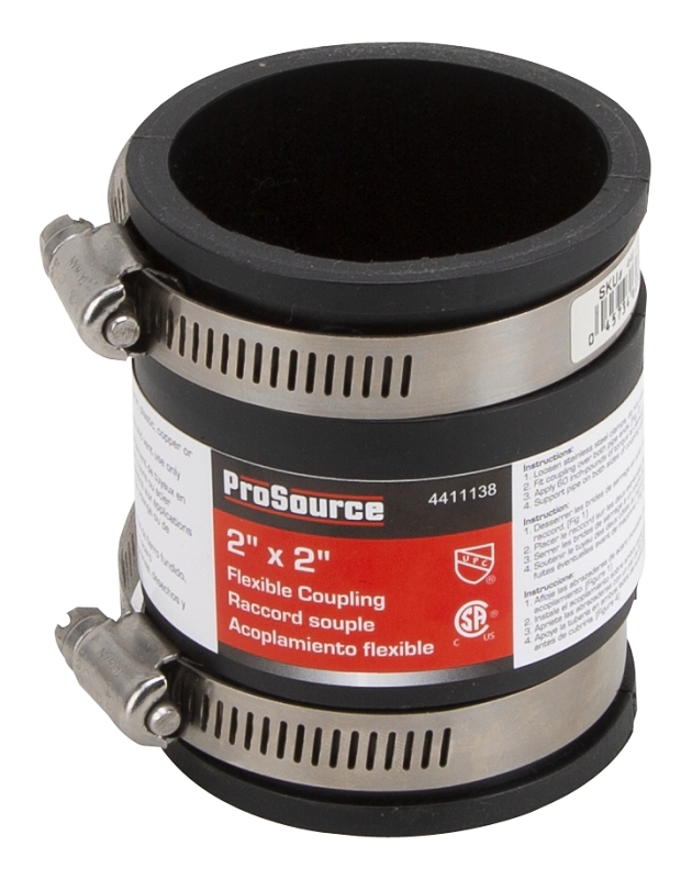 ProSource FC56-22 Coupling, 2 x 2 in, Cast Iron, Plastic and Steel Drain Pipes, PVC, Black
