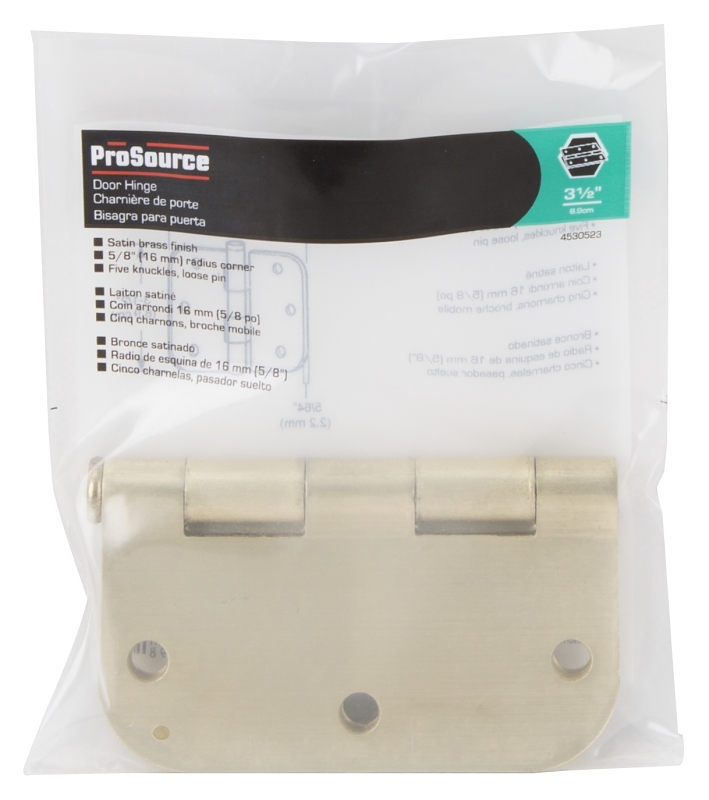 ProSource 20347US4 Door Hinge, Steel, Satin Brass, Loose Pin, 180 deg Range of Motion, Screw Mounting