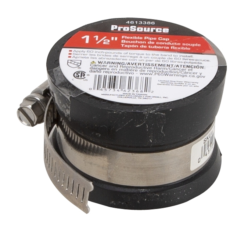 ProSource TC-15 Test Cap, 1-1/2 in Connection, Capping Pipe Ends, PVC, Black, 1-1/2 in Pipe