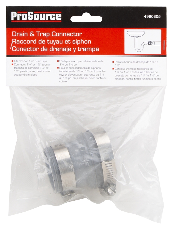 ProSource DTC-150 Drain Trap Connector, 1-1/2 x1-1/4 in, PVC, Gray