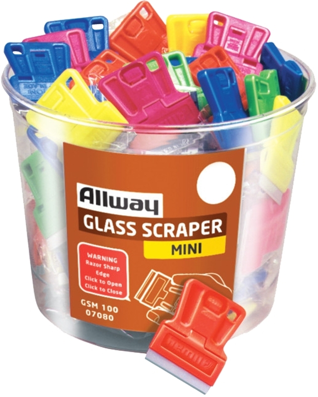 ALLWAY GSM100 Mini Glass Scraper, 1-1/2 in W Blade, 1-Edge, Razor Blade, Plastic Handle