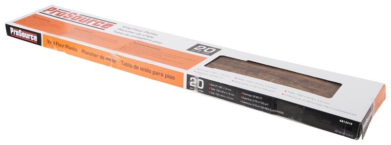 ProSource CL8181 Vinyl Self-Adhesive Floor Tile, 36 in L Tile, 6 in W Tile, Square Edge, Oak Plank