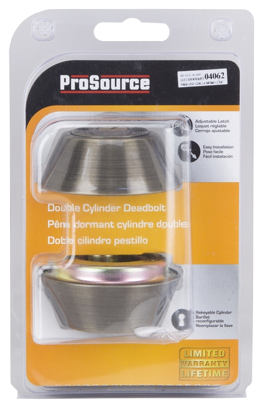 ProSource DB82V-PS Deadbolt, 3 Grade, Antique Brass, 2-3/8 to 2-3/4 in Backset, KW1 Keyway, 1-3/8 to 1-3/4 in Thick Door