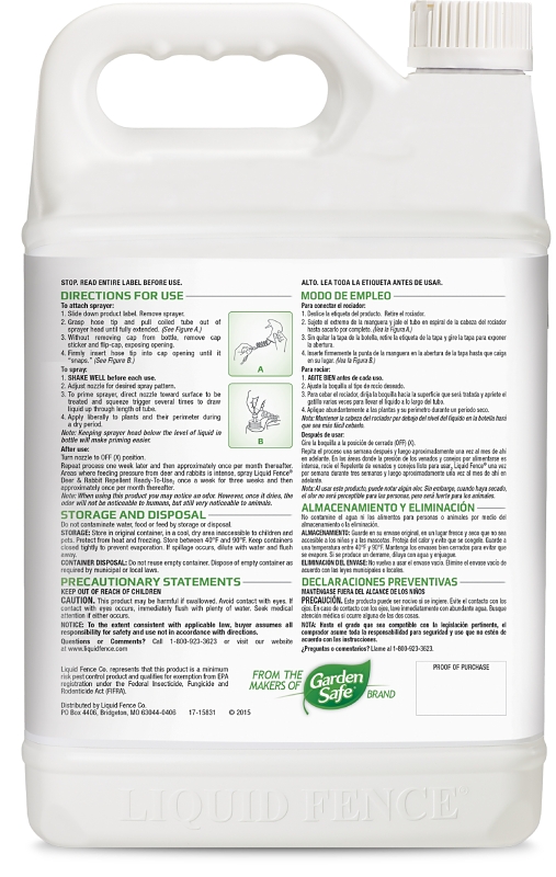 Liquid Fence HG-70109 Deer and Rabbit Repellent, Ready-to-Spray, 2000 sq-ft Coverage