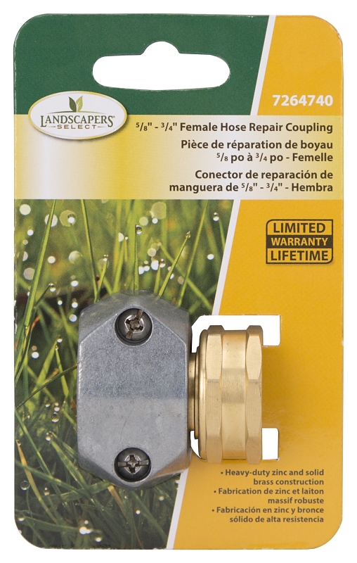 Landscapers Select GC533 Hose Coupling, 5/8 to 3/4 in, Female, Brass and zinc, Brass and Silver