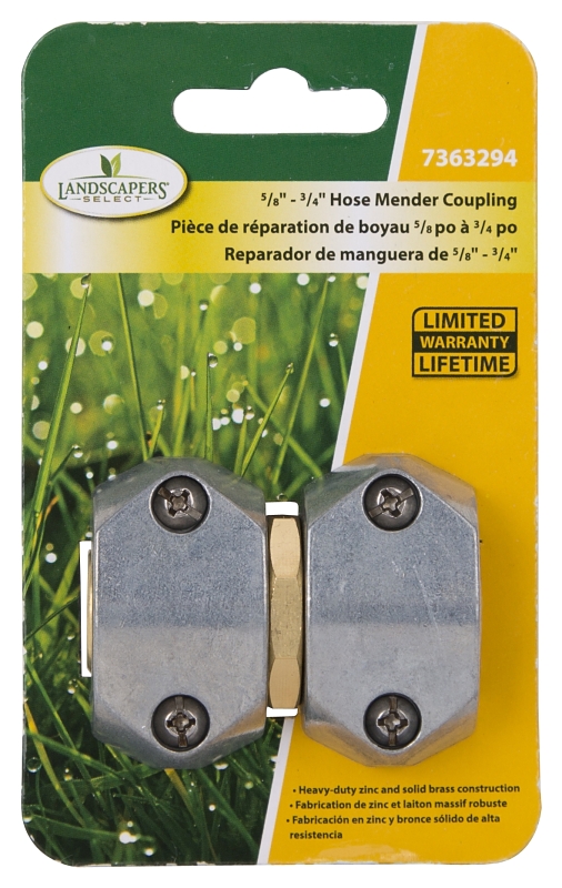 Landscapers Select GC535 Hose Mender, 5/8 to 3/4 in, Brass and zinc, Brass and Silver