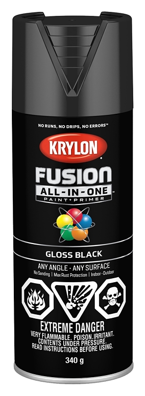 Krylon 427020007 Spray Paint, 12 oz Can, 25 sq-ft Coverage Area, Oil Base, Gloss, Black