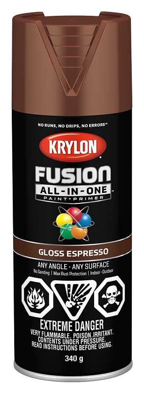 Krylon 427070007 Spray Paint, 12 oz Can, 25 sq-ft Coverage Area, Acrylic Base, Gloss, Espresso