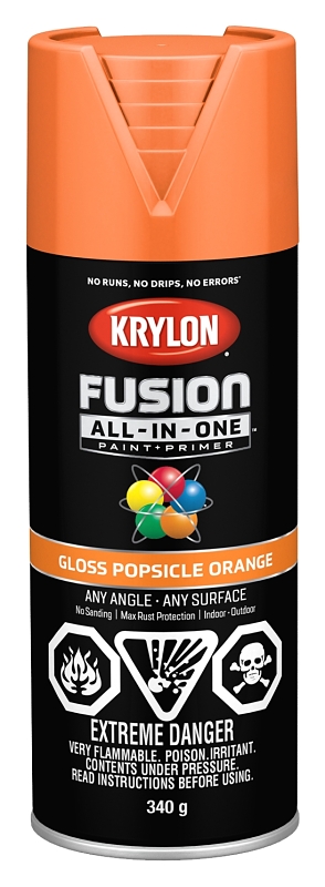 Krylon 427180007 Spray Paint, 12 oz Can, 25 sq-ft Coverage Area, Acrylic Base, Gloss, Popsicle Orange