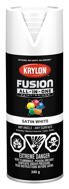 Krylon 427530007 Spray Paint, 12 oz Can, 25 sq-ft Coverage Area, Acrylic Base, Satin, White