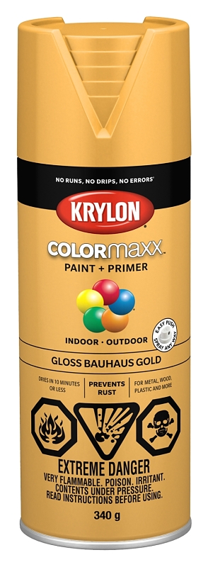 Krylon 455040007 Enamel Spray Paint, 12 oz Can, 25 sq-ft Coverage Area, Acrylic Base, Gloss, Bauhaus Gold