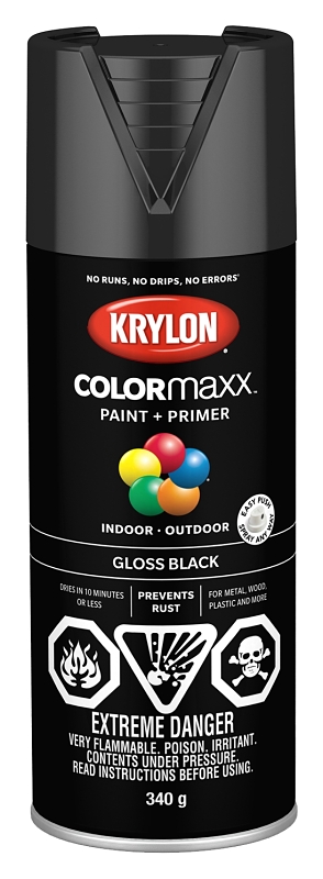 Krylon 455050007 Enamel Spray Paint, 12 oz Can, 25 sq-ft Coverage Area, Oil Base, Gloss, Black