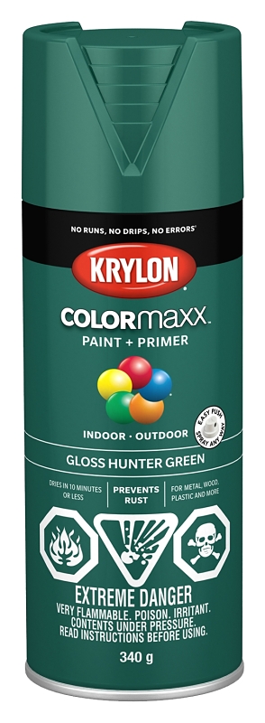 Krylon 455230007 Enamel Spray Paint, 12 oz Can, 25 sq-ft Coverage Area, Oil Base, Gloss, Hunter Green