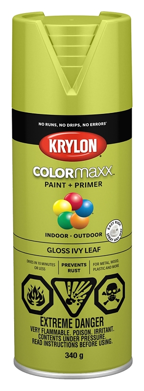 Krylon COLORmaxx K05525007 Spray Paint, Gloss, Ivy Leaf, 12 oz, Aerosol Can