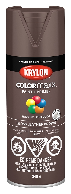 Krylon 455270007 Enamel Spray Paint, 12 oz Can, 25 sq-ft Coverage Area, Oil Base, Gloss, Leather Brown