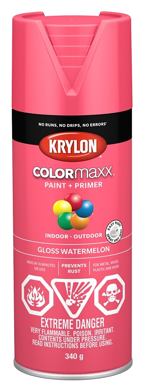 Krylon 455440007 Enamel Spray Paint, 12 oz Can, 25 sq-ft Coverage Area, Oil Base, Gloss, Watermelon