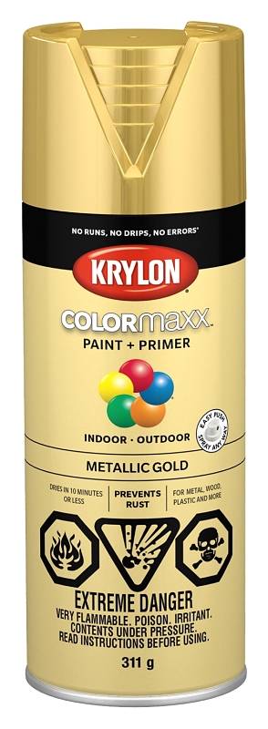 Krylon 455880007 Metallic Spray Paint, 12 oz Can, 25 sq-ft Coverage Area, Oil Base, Metallic, Gold, Exterior, Interior