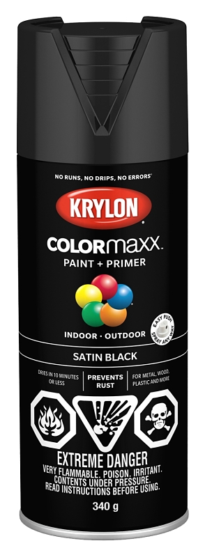 Krylon 455570007 Enamel Spray Paint, 12 oz Can, 25 sq-ft Coverage Area, Oil Base, Satin, Black