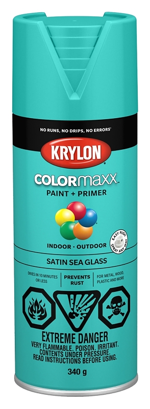 Krylon COLORmaxx K05576007 Spray Paint, Satin, Sea Glass, 12 oz, Aerosol Can
