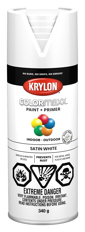 Krylon 455770007 Enamel Spray Paint, 12 oz Can, 25 sq-ft Coverage Area, Oil Base, Satin, White
