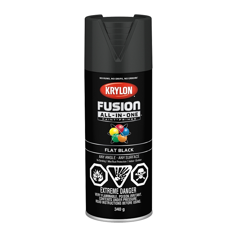 Krylon 427280007 Spray Paint, 12 oz Can, 25 sq-ft Coverage Area, Oil Base, Flat, Black