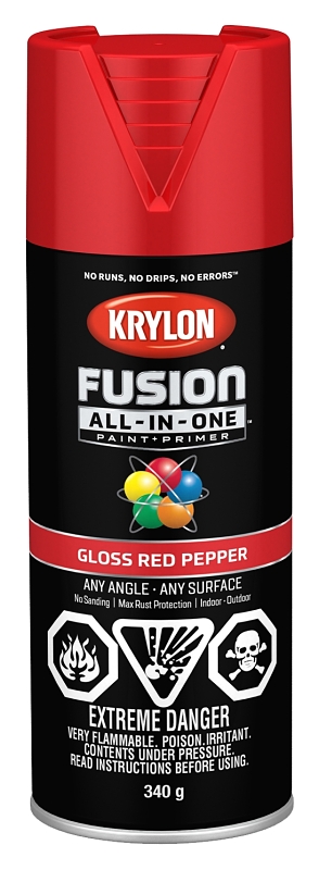 Krylon 427200007 Spray Paint, 12 oz Can, 25 sq-ft Coverage Area, Oil Base, Gloss, Red Pepper