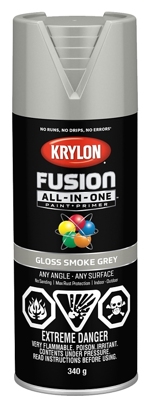 Krylon 427230007 Spray Paint, 12 oz Can, 25 sq-ft Coverage Area, Oil Base, Gloss, Smoke Gray