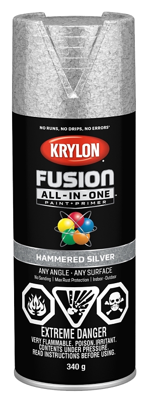 Krylon 427880007 Spray Paint, 12 oz Can, 25 sq-ft Coverage Area, Acrylic Base, Hammered, Silver