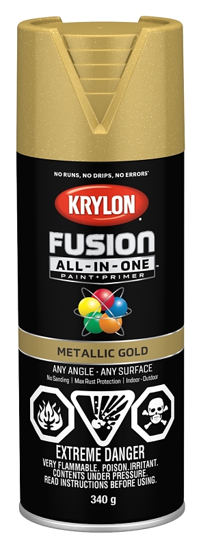 Krylon 427700007 Metallic Spray Paint, 12 oz Can, 25 sq-ft Coverage Area, Oil Base, Metallic, Gold