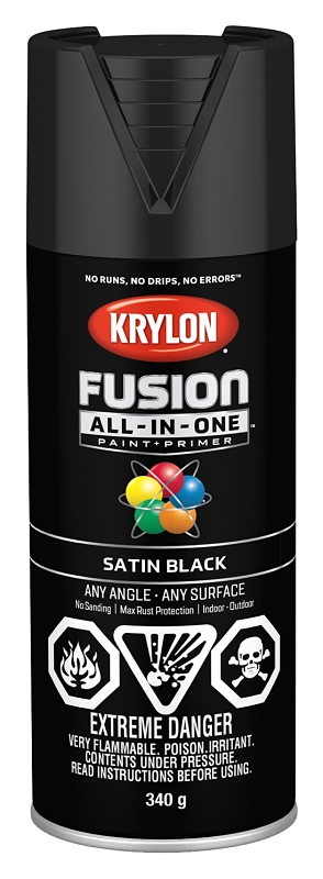 Krylon 427320007 Spray Paint, 12 oz Can, 25 sq-ft Coverage Area, Acrylic Base, Satin, Black