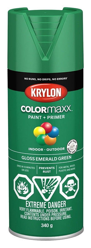 Krylon 455170007 Enamel Spray Paint, 12 oz Can, 25 sq-ft Coverage Area, Oil Base, Gloss, Emerald Green